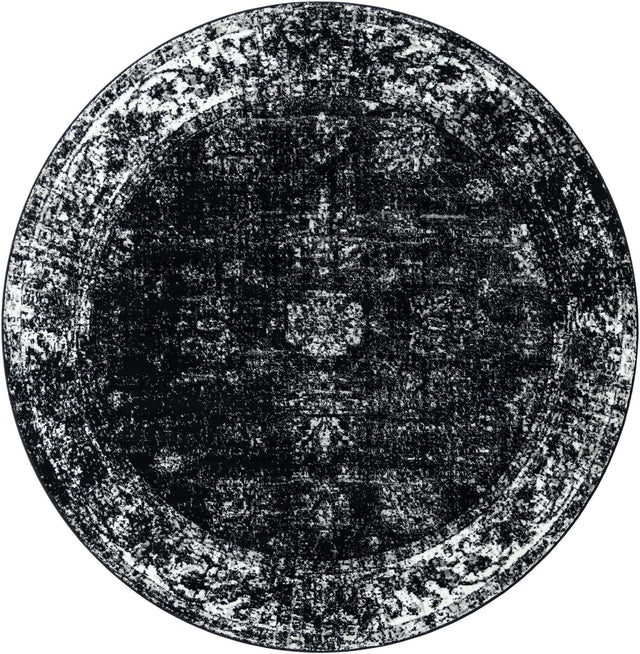 Black 7' 10 x 7' 10 Sofia Round Area Rug Durable Easy Clean Stain Resistant Unique Carpet for Affordable Interior Home Design for Sale at Rug Engine