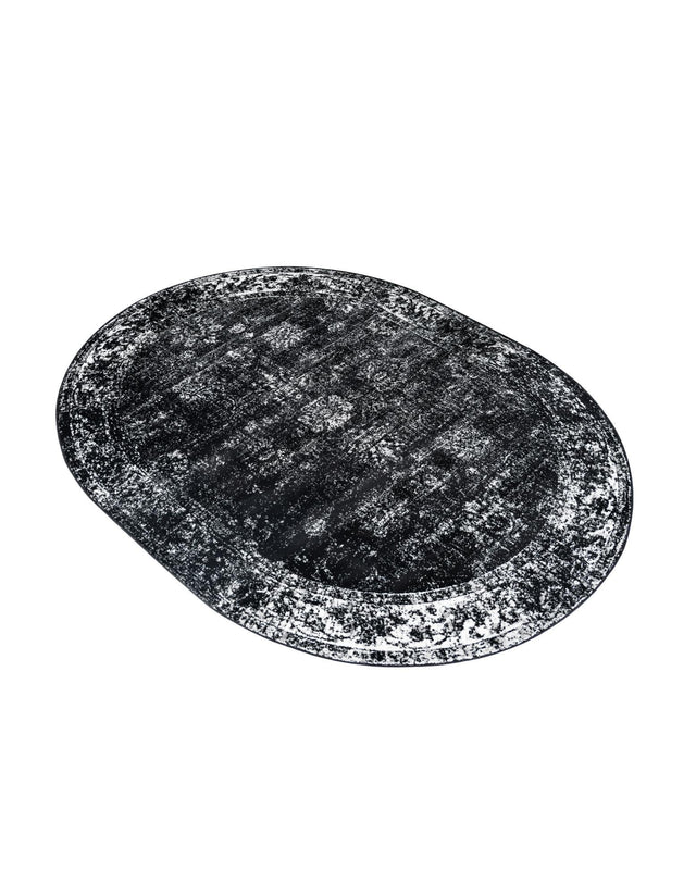 Black 7' 10 x 10' Sofia Oval Area Rug Durable Easy Clean Stain Resistant Unique Carpet for Affordable Interior Home Design for Sale at Rug Engine