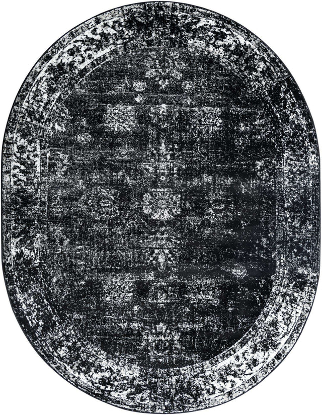 Black 7' 10 x 10' Sofia Oval Area Rug Durable Easy Clean Stain Resistant Unique Carpet for Affordable Interior Home Design for Sale at Rug Engine