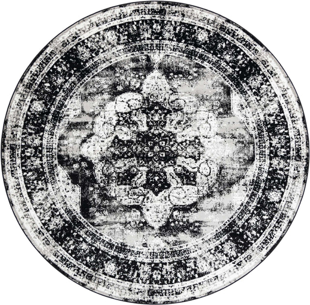 Black 10' x 10' Sofia Round Area Rug Durable Easy Clean Stain Resistant Unique Carpet for Affordable Interior Home Design for Sale at Rug Engine