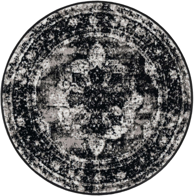 Black 3' 1 x 3' 1 Sofia Round Area Rug Durable Easy Clean Stain Resistant Unique Carpet for Affordable Interior Home Design for Sale at Rug Engine