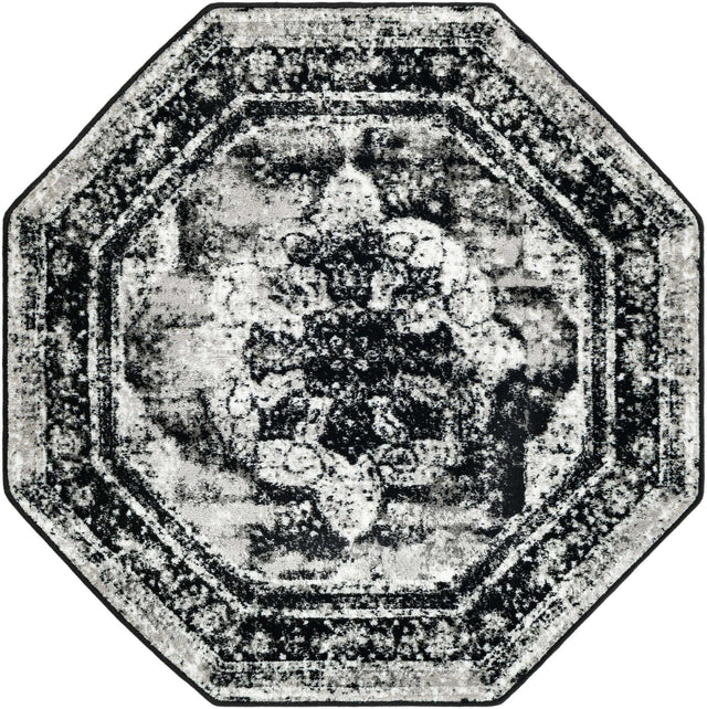 Black 4' 1 x 4' 1 Sofia Octagon Area Rug Durable Easy Clean Stain Resistant Unique Carpet for Affordable Interior Home Design for Sale at Rug Engine