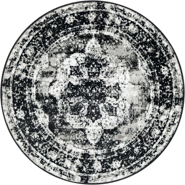 Black 4' 1 x 4' 1 Sofia Round Area Rug Durable Easy Clean Stain Resistant Unique Carpet for Affordable Interior Home Design for Sale at Rug Engine