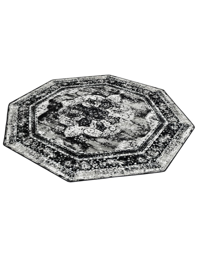 Black 6' 1 x 6' 1 Sofia Octagon Area Rug Durable Easy Clean Stain Resistant Unique Carpet for Affordable Interior Home Design for Sale at Rug Engine