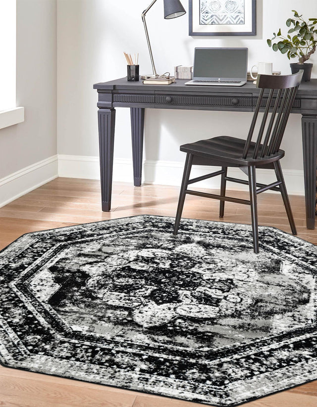 Black 4' 1 x 4' 1 Sofia Octagon Area Rug Durable Easy Clean Stain Resistant Unique Carpet for Affordable Interior Home Design for Sale at Rug Engine