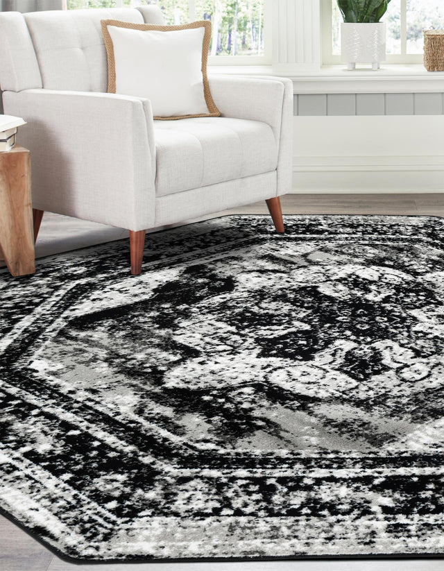 Black 4' 1 x 4' 1 Sofia Octagon Area Rug Durable Easy Clean Stain Resistant Unique Carpet for Affordable Interior Home Design for Sale at Rug Engine