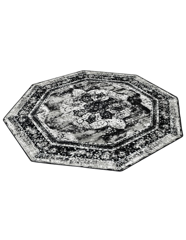 Black 6' 1 x 6' 1 Sofia Octagon Area Rug Durable Easy Clean Stain Resistant Unique Carpet for Affordable Interior Home Design for Sale at Rug Engine