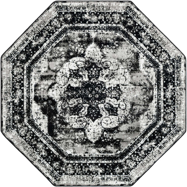 Black 6' 1 x 6' 1 Sofia Octagon Area Rug Durable Easy Clean Stain Resistant Unique Carpet for Affordable Interior Home Design for Sale at Rug Engine