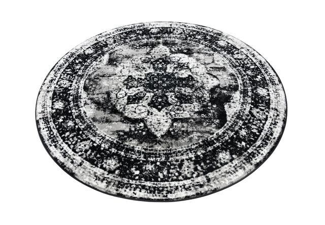 Black 6' 1 x 6' 1 Sofia Round Area Rug Durable Easy Clean Stain Resistant Unique Carpet for Affordable Interior Home Design for Sale at Rug Engine