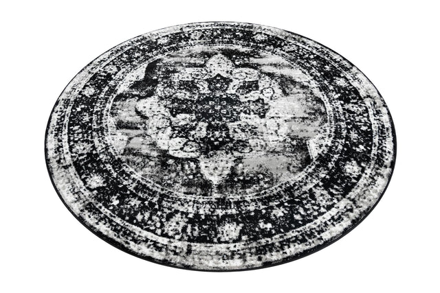Black 6' 1 x 6' 1 Sofia Round Area Rug Durable Easy Clean Stain Resistant Unique Carpet for Affordable Interior Home Design for Sale at Rug Engine