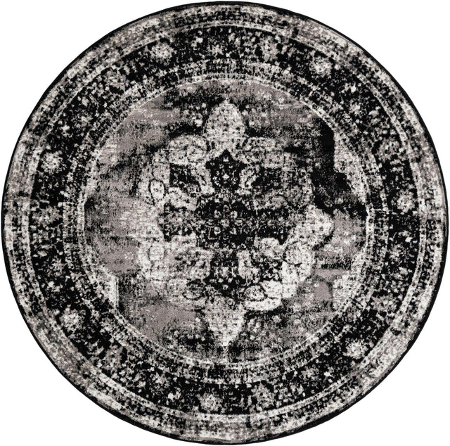 Black 6' 1 x 6' 1 Sofia Round Area Rug Durable Easy Clean Stain Resistant Unique Carpet for Affordable Interior Home Design for Sale at Rug Engine