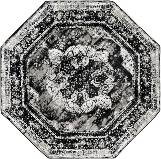 Black 7' 10 x 7' 10 Sofia Octagon Area Rug Durable Easy Clean Stain Resistant Unique Carpet for Affordable Interior Home Design for Sale at Rug Engine