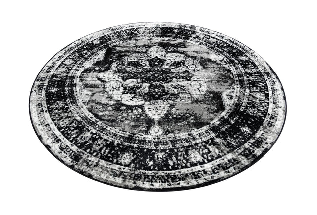 Black 7' 10 x 7' 10 Sofia Round Area Rug Durable Easy Clean Stain Resistant Unique Carpet for Affordable Interior Home Design for Sale at Rug Engine