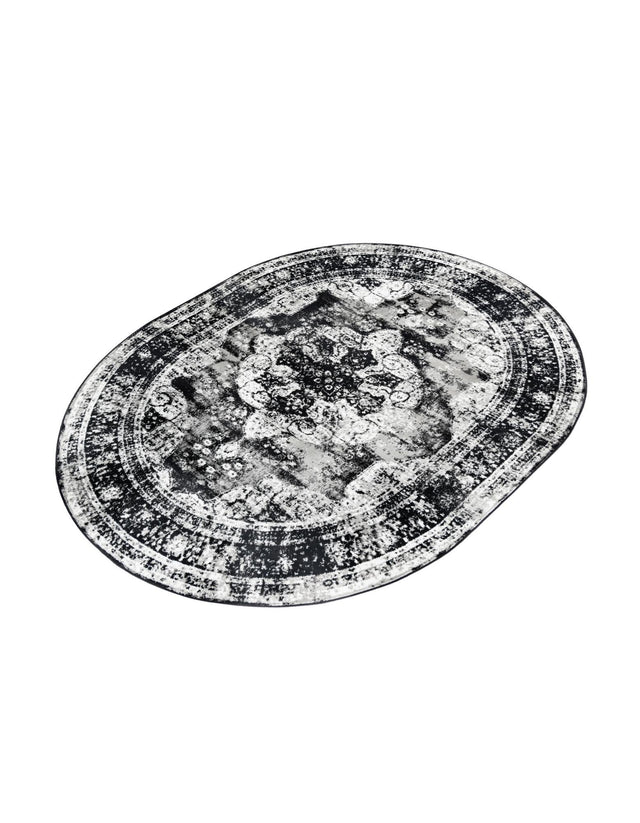 Black 7' 10 x 10' Sofia Oval Area Rug Durable Easy Clean Stain Resistant Unique Carpet for Affordable Interior Home Design for Sale at Rug Engine