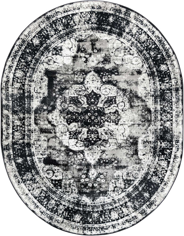 Black 7' 10 x 10' Sofia Oval Area Rug Durable Easy Clean Stain Resistant Unique Carpet for Affordable Interior Home Design for Sale at Rug Engine