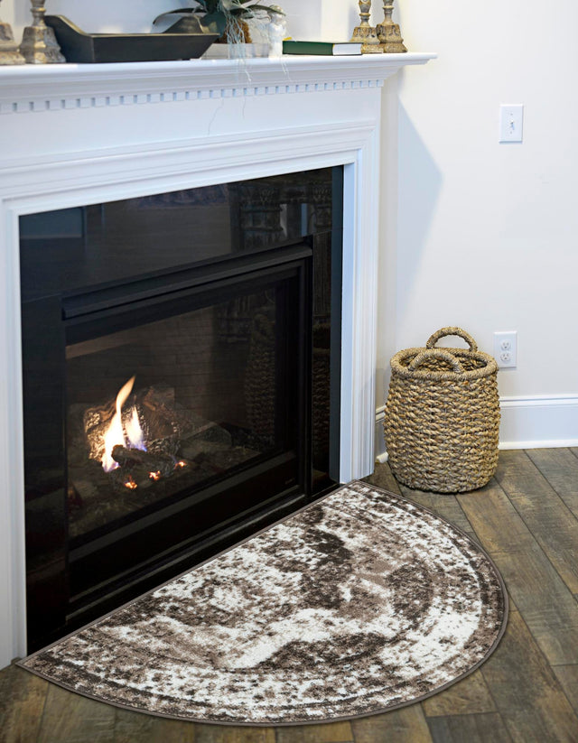 Light Brown 3' 1 x 6' 1 Sofia Hearth Half-Round Semicircle Area Rug Durable Easy Clean Stain Resistant Unique Carpet for Affordable Interior Home Design for Sale at Rug Engine