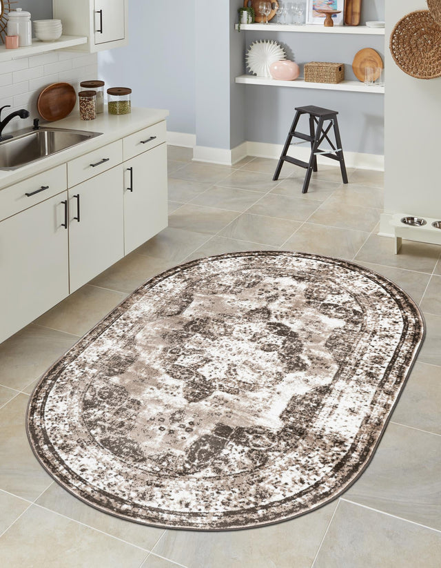 Light Brown 4' 1 x 6' 1 Sofia Oval Area Rug Durable Easy Clean Stain Resistant Unique Carpet for Affordable Interior Home Design for Sale at Rug Engine