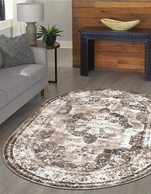Light Brown 4' 1 x 6' 1 Sofia Oval Area Rug Durable Easy Clean Stain Resistant Unique Carpet for Affordable Interior Home Design for Sale at Rug Engine