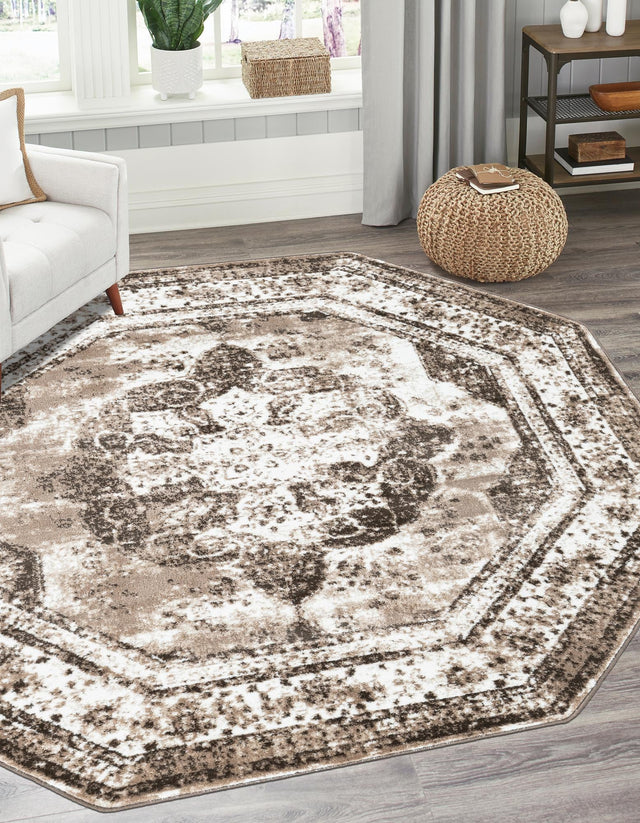 Light Brown 4' 1 x 4' 1 Sofia Octagon Area Rug Durable Easy Clean Stain Resistant Unique Carpet for Affordable Interior Home Design for Sale at Rug Engine