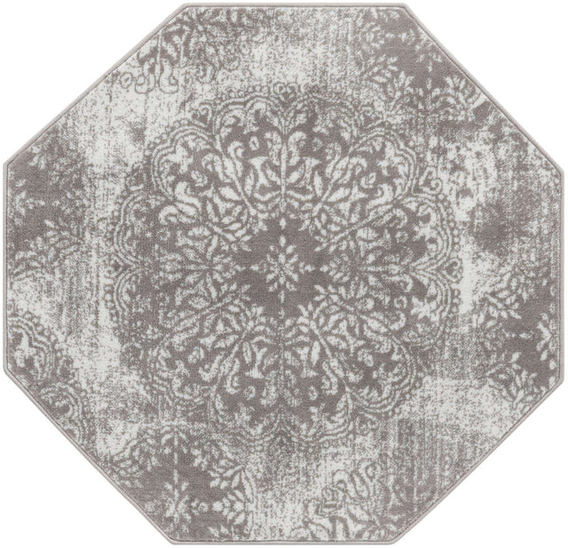 Light Gray 4' 1 x 4' 1 Sofia Octagon Area Rug Durable Easy Clean Stain Resistant Unique Carpet for Affordable Interior Home Design for Sale at Rug Engine