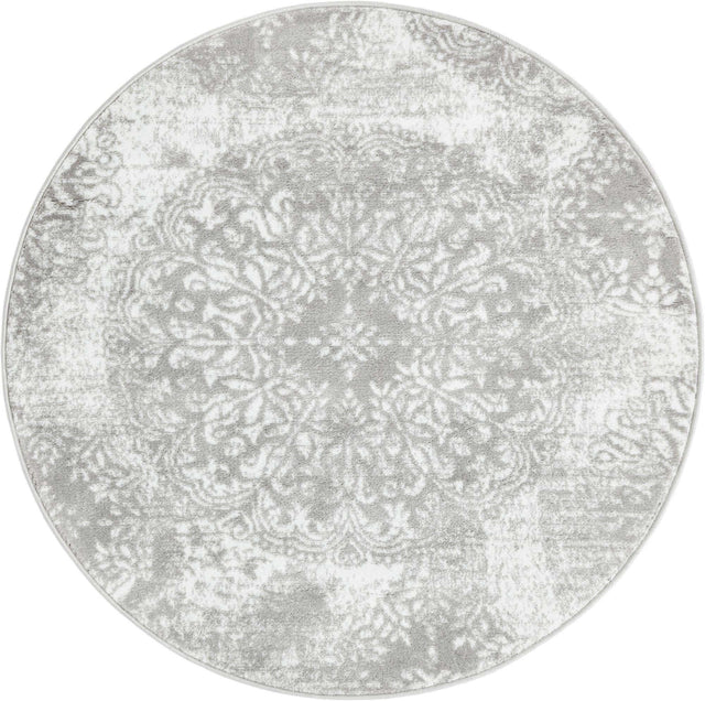 Light Gray 4' 1 x 4' 1 Sofia Round Area Rug Durable Easy Clean Stain Resistant Unique Carpet for Affordable Interior Home Design for Sale at Rug Engine