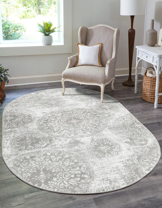Light Gray 4' 1 x 6' 1 Sofia Oval Area Rug Durable Easy Clean Stain Resistant Unique Carpet for Affordable Interior Home Design for Sale at Rug Engine