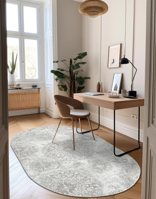Light Gray 4' 1 x 6' 1 Sofia Oval Area Rug Durable Easy Clean Stain Resistant Unique Carpet for Affordable Interior Home Design for Sale at Rug Engine