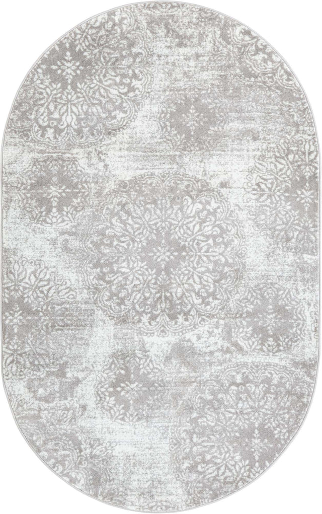 Light Gray 5' 3 x 8' Sofia Oval Area Rug Durable Easy Clean Stain Resistant Unique Carpet for Affordable Interior Home Design for Sale at Rug Engine