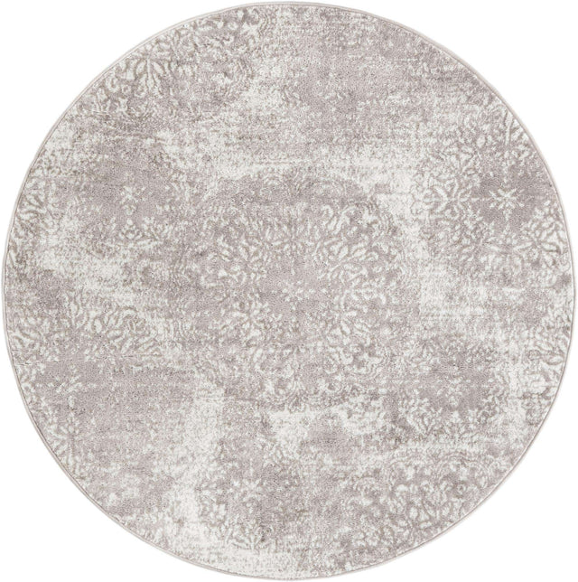 Light Gray 6' 1 x 6' 1 Sofia Round Area Rug Durable Easy Clean Stain Resistant Unique Carpet for Affordable Interior Home Design for Sale at Rug Engine