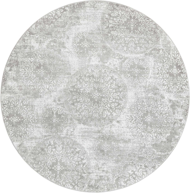 Light Gray 7' 10 x 7' 10 Sofia Round Area Rug Durable Easy Clean Stain Resistant Unique Carpet for Affordable Interior Home Design for Sale at Rug Engine