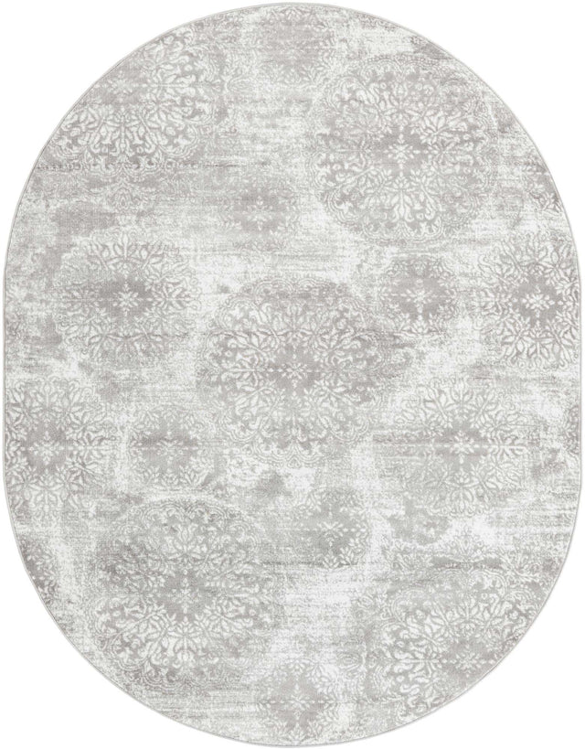 Light Gray 7' 10 x 10' Sofia Oval Area Rug Durable Easy Clean Stain Resistant Unique Carpet for Affordable Interior Home Design for Sale at Rug Engine