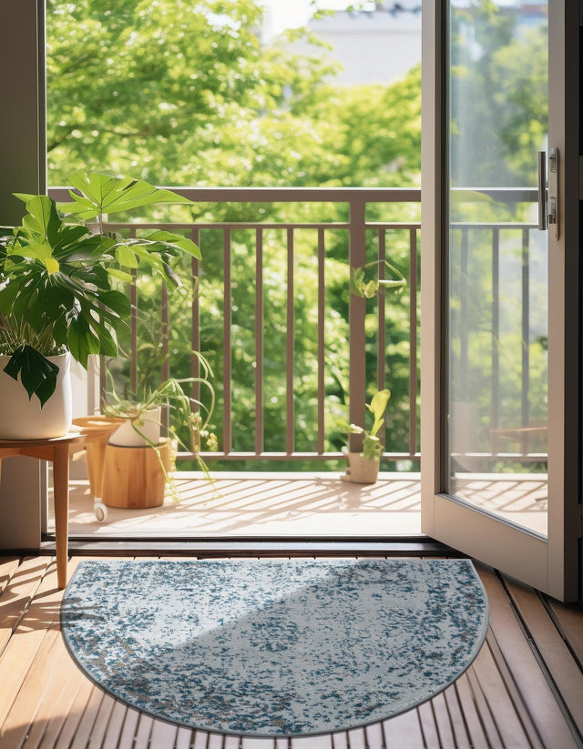 Light Blue 2' 2 x 3' 7 Sofia Hearth Half-Round Semicircle Area Rug Durable Easy Clean Stain Resistant Unique Carpet for Affordable Interior Home Design for Sale at Rug Engine