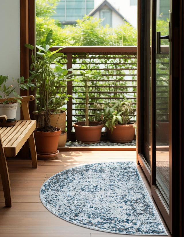 Light Blue 2' 2 x 3' 7 Sofia Hearth Half-Round Semicircle Area Rug Durable Easy Clean Stain Resistant Unique Carpet for Affordable Interior Home Design for Sale at Rug Engine