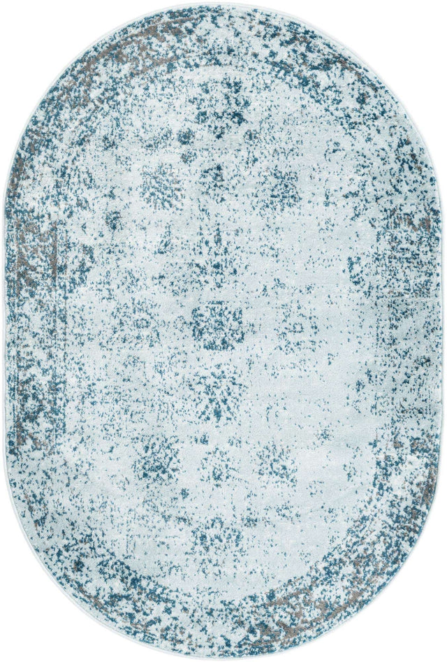 Light Blue 4' 1 x 6' 1 Sofia Oval Area Rug Durable Easy Clean Stain Resistant Unique Carpet for Affordable Interior Home Design for Sale at Rug Engine