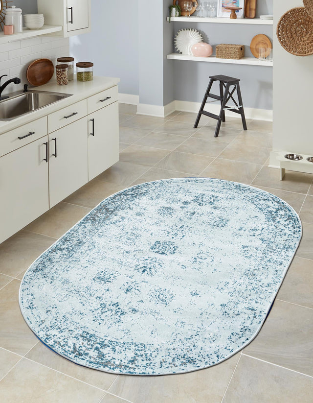 Light Blue 7' 10 x 10' Sofia Oval Area Rug Durable Easy Clean Stain Resistant Unique Carpet for Affordable Interior Home Design for Sale at Rug Engine