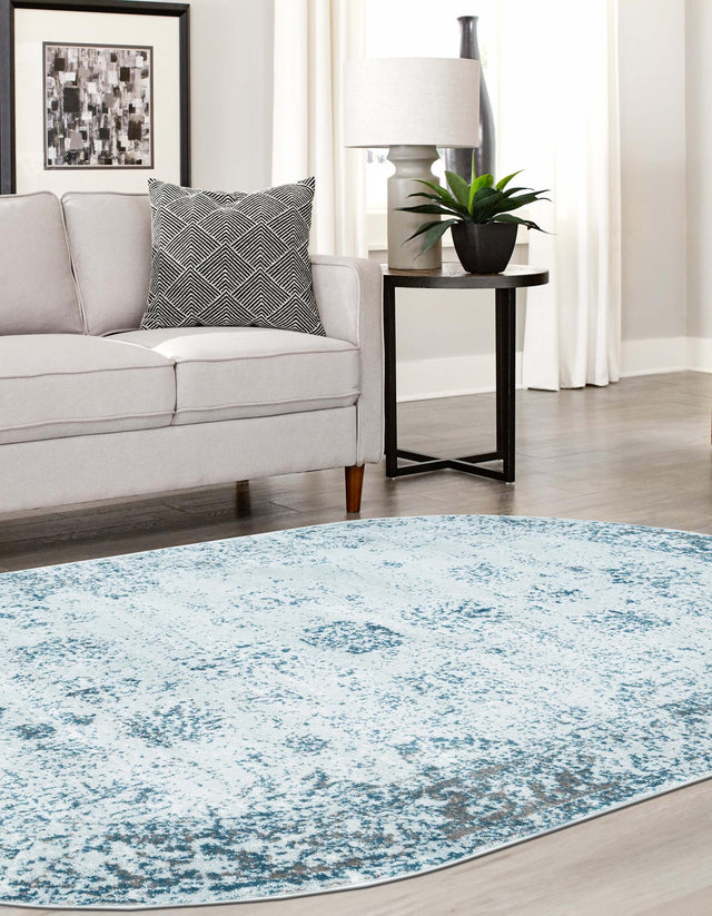 Light Blue 7' 10 x 10' Sofia Oval Area Rug Durable Easy Clean Stain Resistant Unique Carpet for Affordable Interior Home Design for Sale at Rug Engine