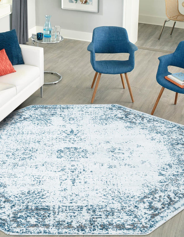 Light Blue 7' 10 x 7' 10 Sofia Octagon Area Rug Durable Easy Clean Stain Resistant Unique Carpet for Affordable Interior Home Design for Sale at Rug Engine