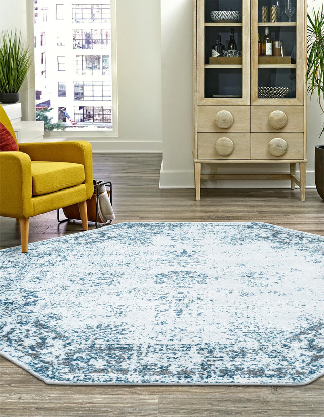 Light Blue 4' 1 x 4' 1 Sofia Octagon Area Rug Durable Easy Clean Stain Resistant Unique Carpet for Affordable Interior Home Design for Sale at Rug Engine