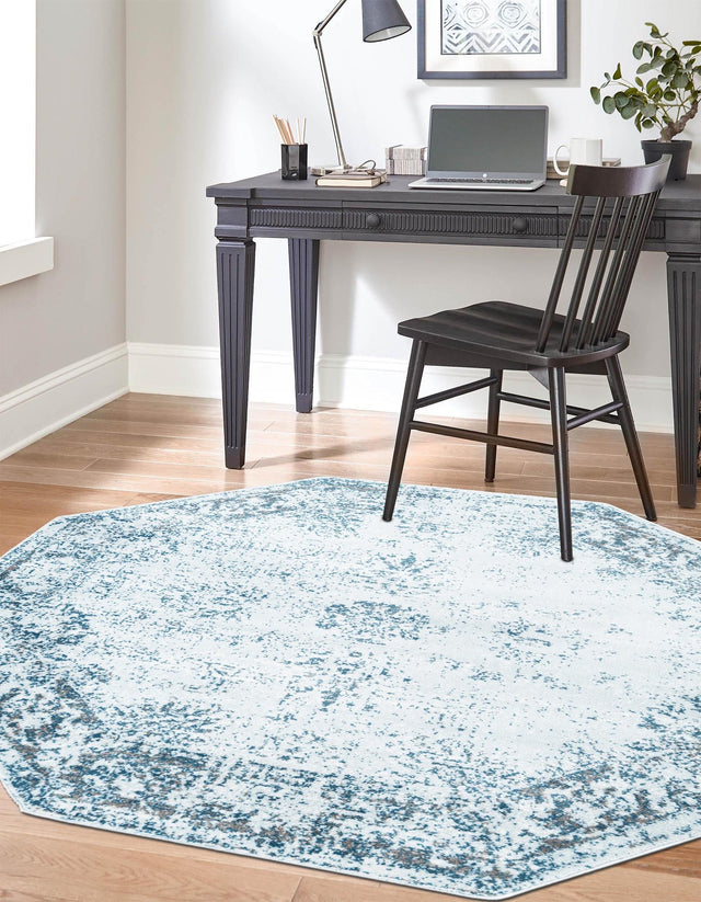 Light Blue 7' 10 x 7' 10 Sofia Octagon Area Rug Durable Easy Clean Stain Resistant Unique Carpet for Affordable Interior Home Design for Sale at Rug Engine
