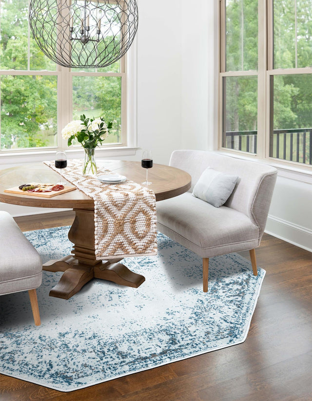 Light Blue 7' 10 x 7' 10 Sofia Octagon Area Rug Durable Easy Clean Stain Resistant Unique Carpet for Affordable Interior Home Design for Sale at Rug Engine