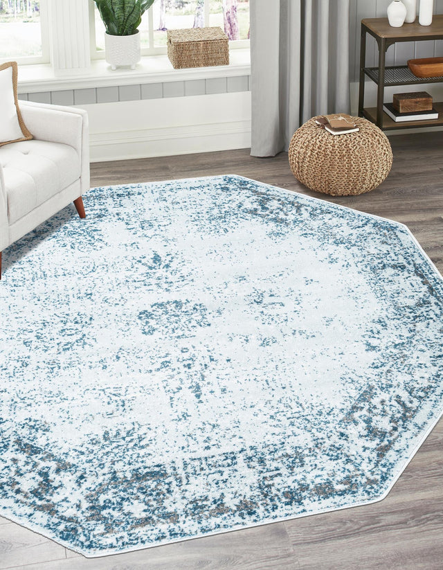 Light Blue 7' 10 x 7' 10 Sofia Octagon Area Rug Durable Easy Clean Stain Resistant Unique Carpet for Affordable Interior Home Design for Sale at Rug Engine