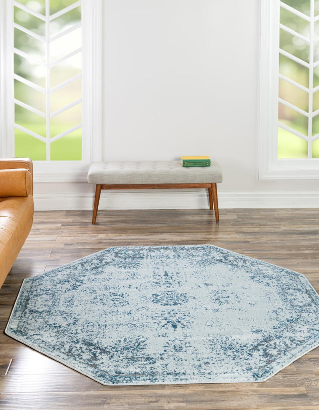 Light Blue 6' 1 x 6' 1 Sofia Octagon Area Rug Durable Easy Clean Stain Resistant Unique Carpet for Affordable Interior Home Design for Sale at Rug Engine