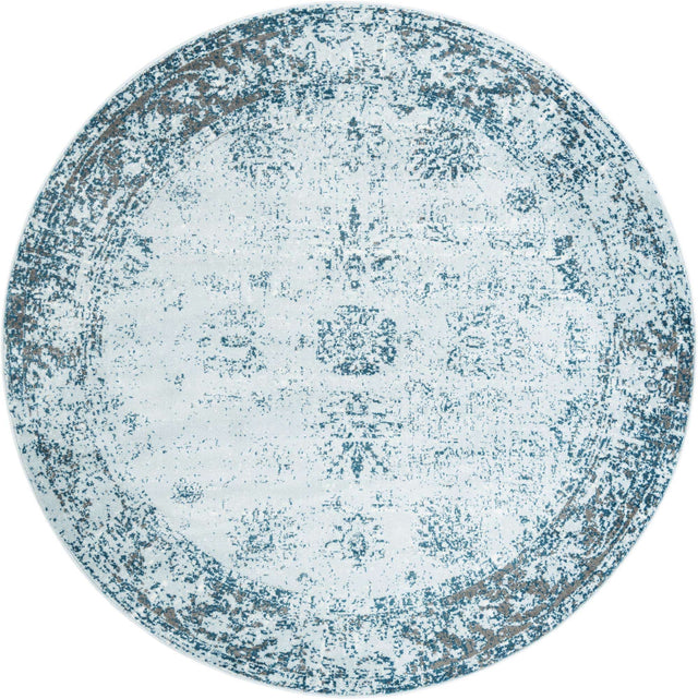 Light Blue 7' 10 x 7' 10 Sofia Round Area Rug Durable Easy Clean Stain Resistant Unique Carpet for Affordable Interior Home Design for Sale at Rug Engine