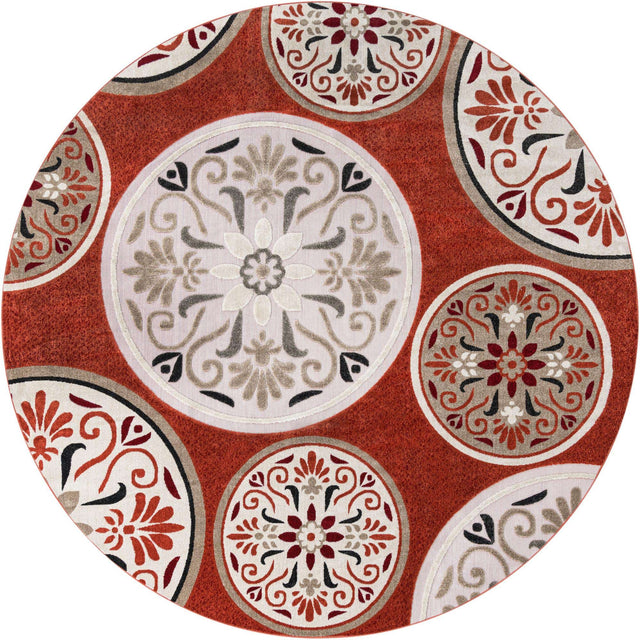 Terracotta 10' x 10' Outdoor Modern Round Area Rug Weather Resistant for Patio, Deck, Terrace, Balcony, Porch 100% Polypropylene Modern Outside Carpet for Sale at Rug Engine