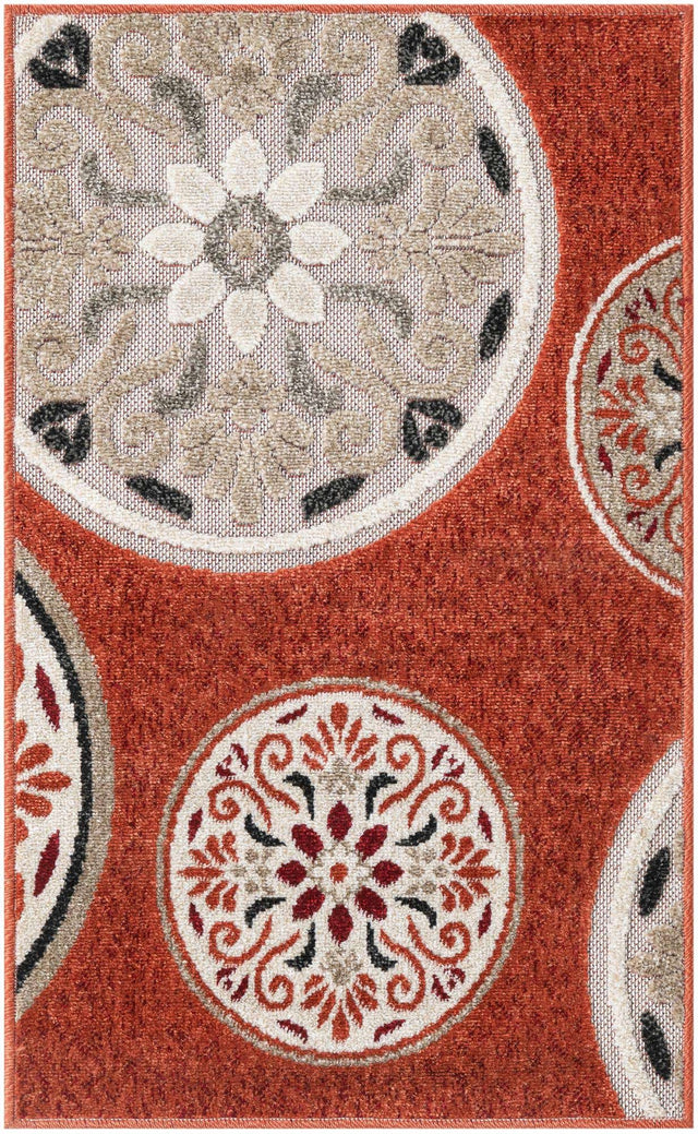 Terracotta 2' x 3' 1 Outdoor Modern Rectangle Area Rug Weather Resistant for Patio, Deck, Terrace, Balcony, Porch 100% Polypropylene Modern Outside Carpet for Sale at Rug Engine