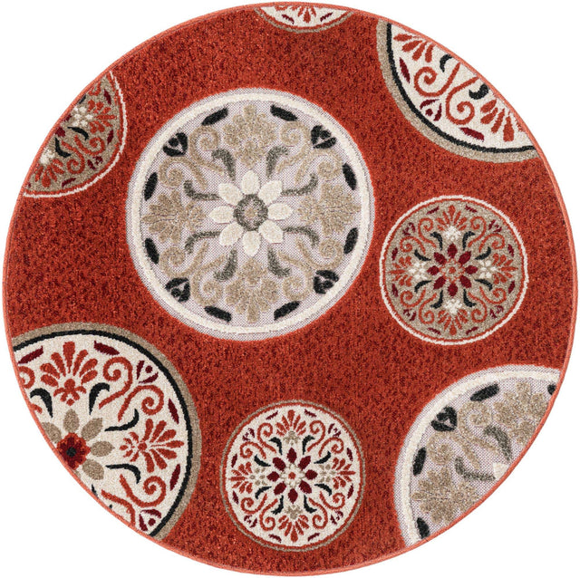 Terracotta 4' 1 x 4' 1 Outdoor Modern Round Area Rug Weather Resistant for Patio, Deck, Terrace, Balcony, Porch 100% Polypropylene Modern Outside Carpet for Sale at Rug Engine