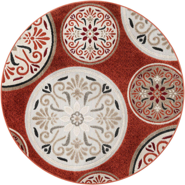 Terracotta 5' 3 x 5' 3 Outdoor Modern Round Area Rug Weather Resistant for Patio, Deck, Terrace, Balcony, Porch 100% Polypropylene Modern Outside Carpet for Sale at Rug Engine