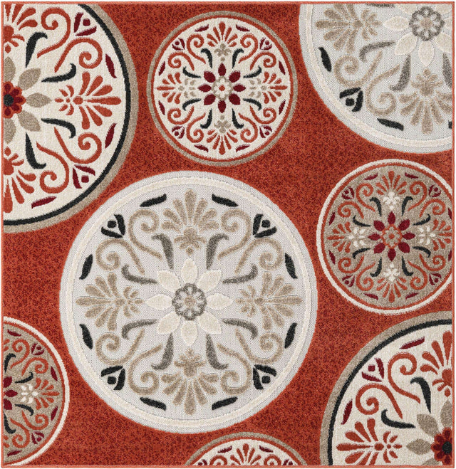 Terracotta 5' 3 x 5' 3 Outdoor Modern Square Area Rug Weather Resistant for Patio, Deck, Terrace, Balcony, Porch 100% Polypropylene Modern Outside Carpet for Sale at Rug Engine