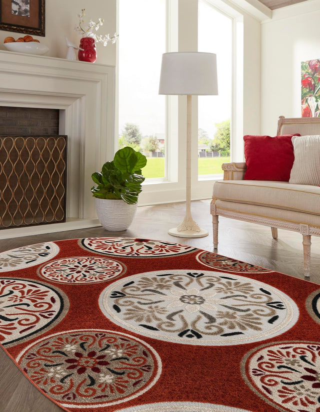 Terracotta 5' 3 x 8' Outdoor Modern Oval Area Rug Weather Resistant for Patio, Deck, Terrace, Balcony, Porch 100% Polypropylene Modern Outside Carpet for Sale at Rug Engine