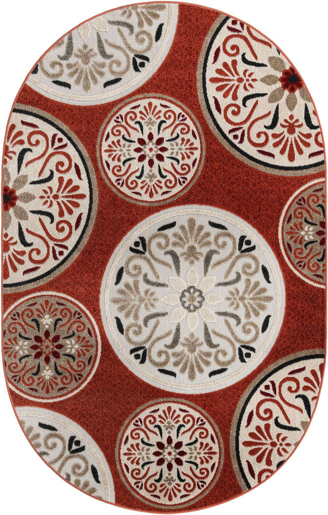 Terracotta 5' 3 x 8' Outdoor Modern Oval Area Rug Weather Resistant for Patio, Deck, Terrace, Balcony, Porch 100% Polypropylene Modern Outside Carpet for Sale at Rug Engine